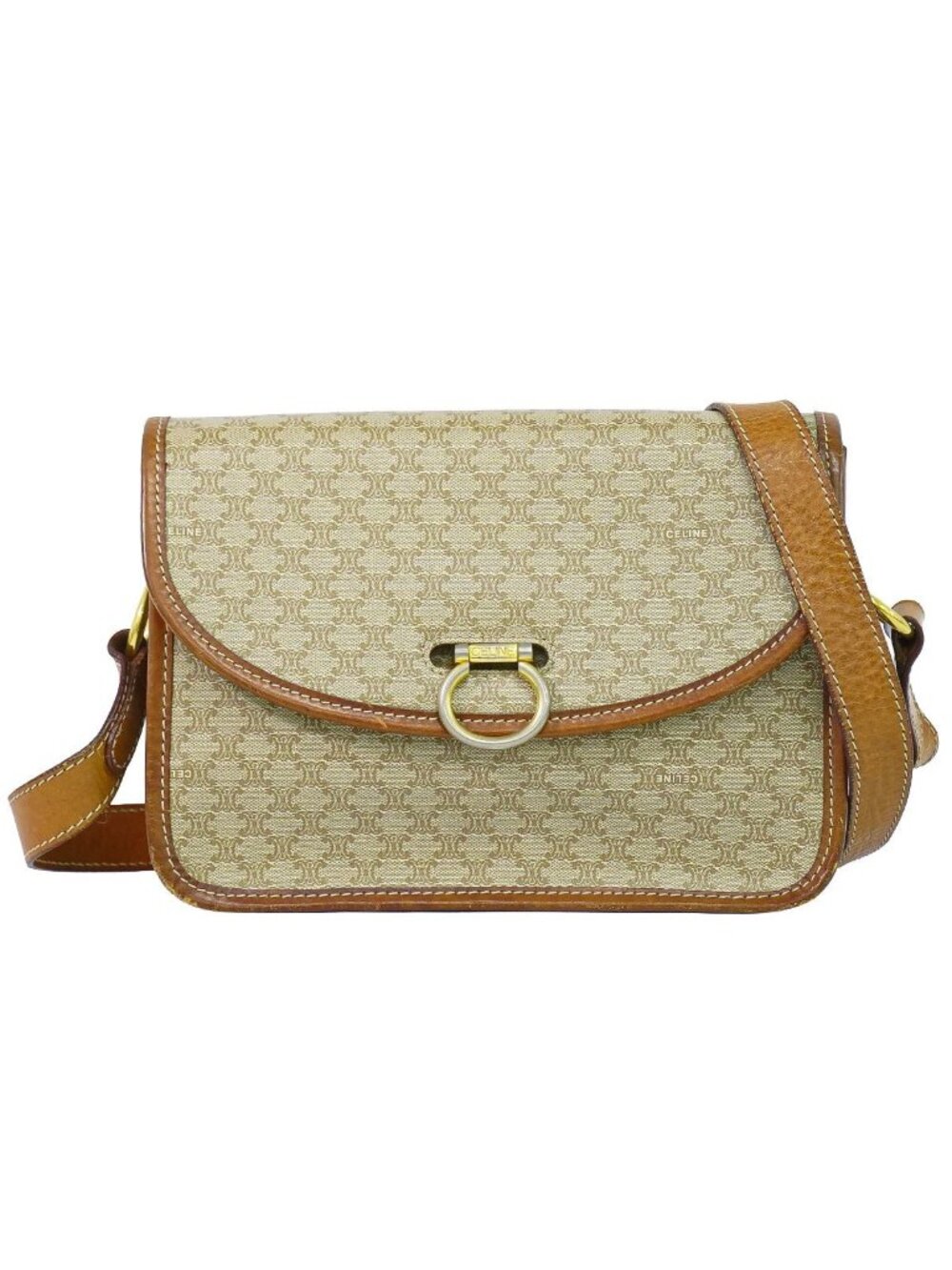 Celine Macadam Shoulder Bag Pochette Beige